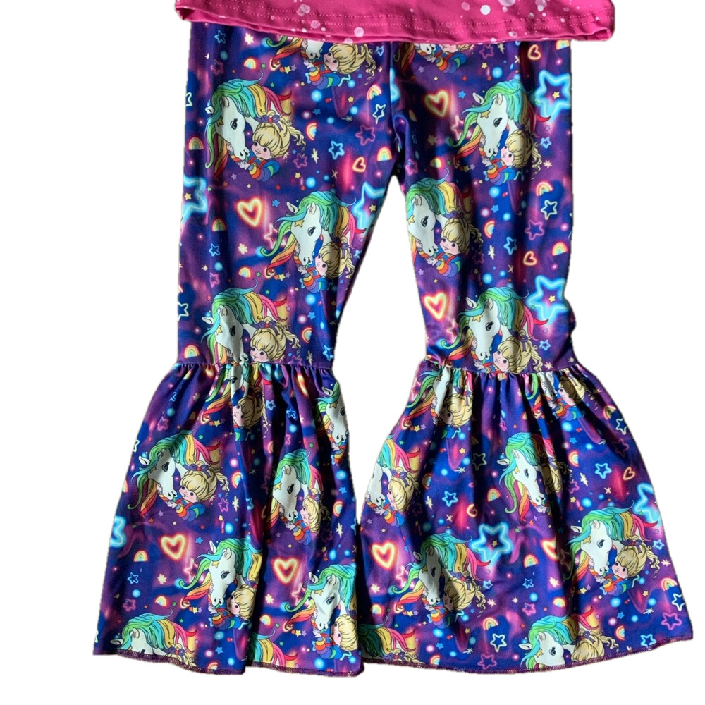 Girls Unicorn Bell Bottom Outfit Size 5T-6T Rainbow Galaxy Flare Pants Boutique - Picture 3 of 7